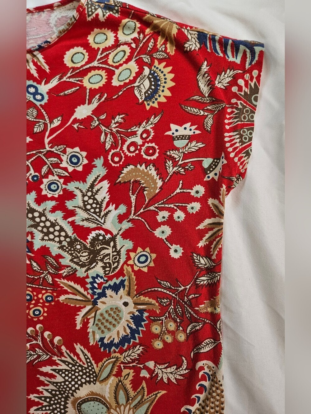 Chaps Denim Womens Red Paisley And Floral Short Sleeve Boxy Fit Top Size XL - Picture 4 of 15